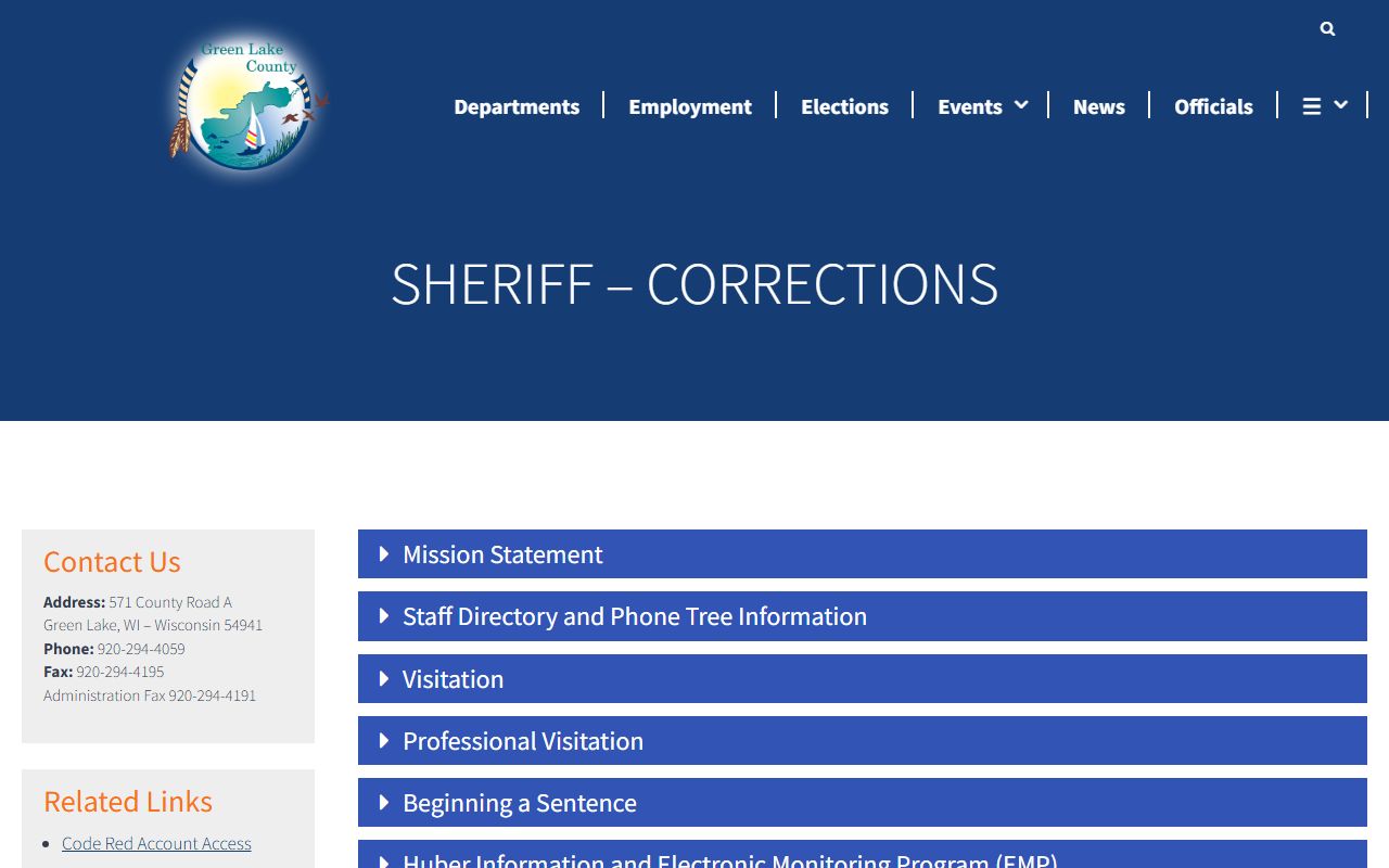 Green Lake County Correctional Facility jail records and corrections page