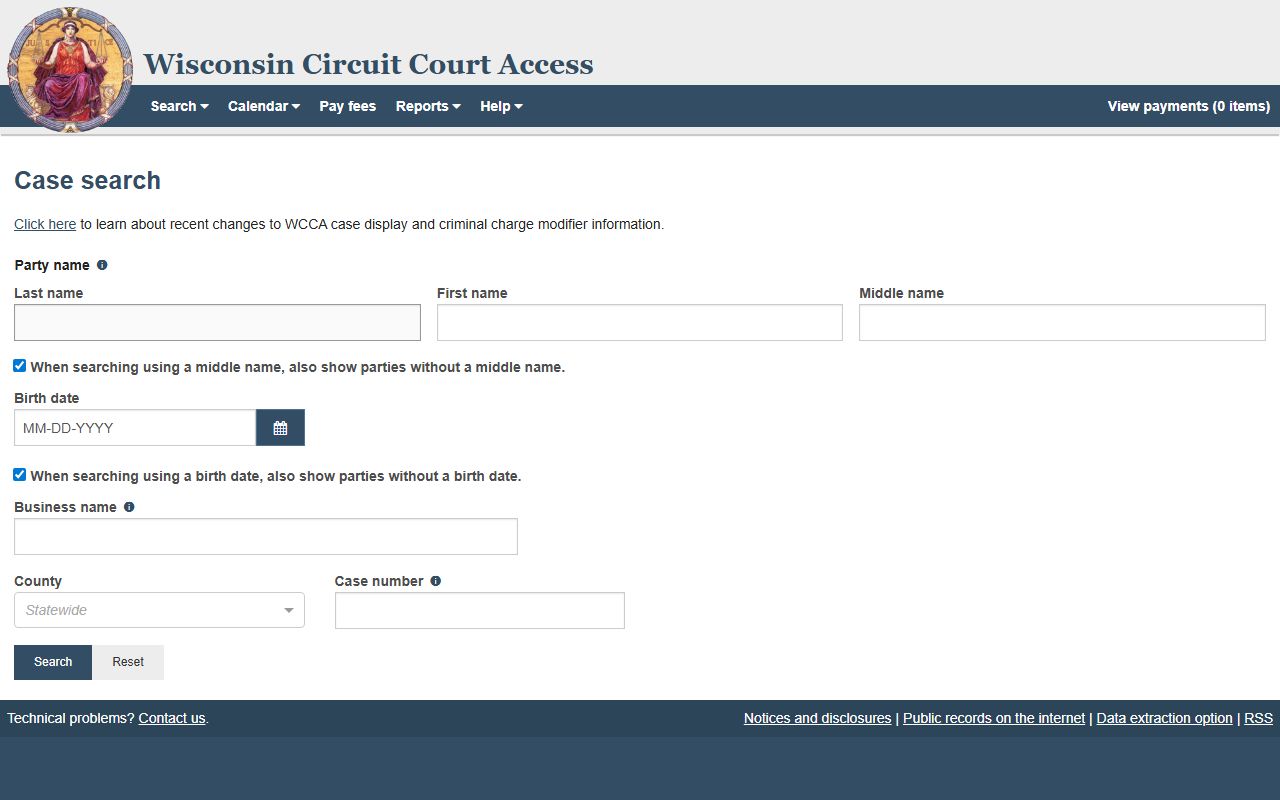 Wisconsin Circuit Court Access case search portal for Green Lake County court records after arrest
