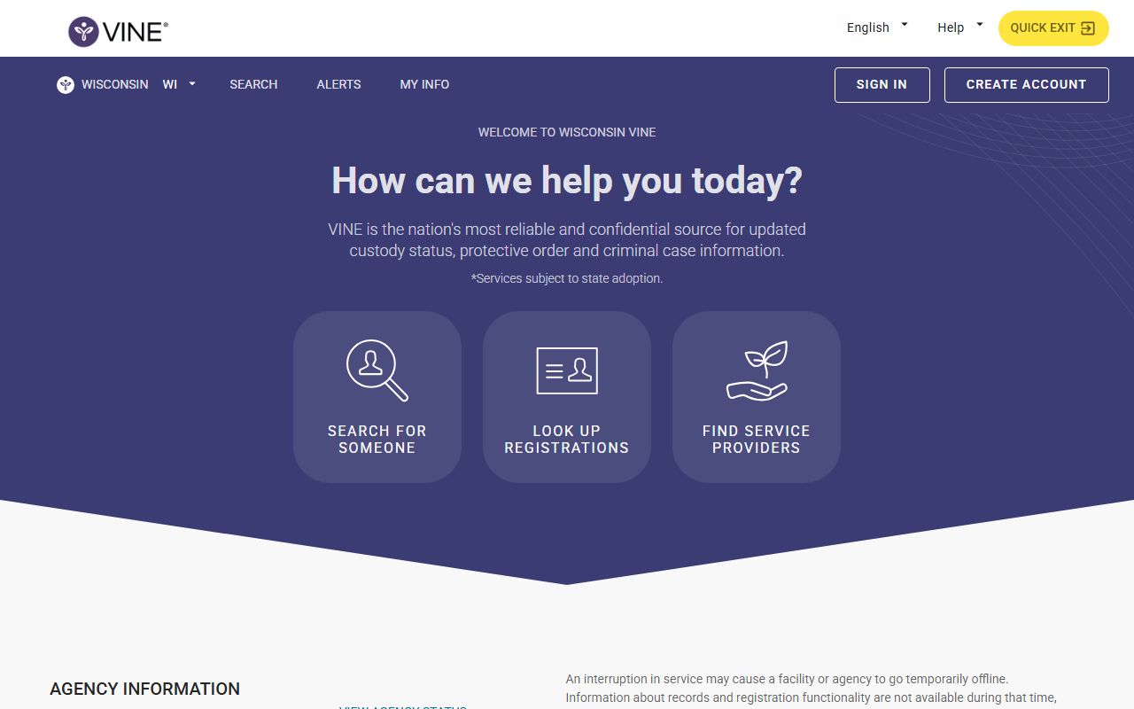 Wisconsin VINE custody status portal for Green Lake County inmate lookup fallback